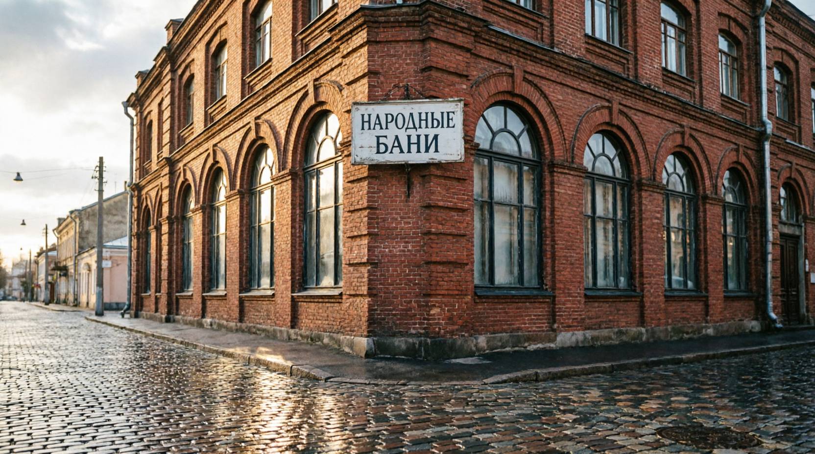 Историческое здание народных бань из красного кирпича